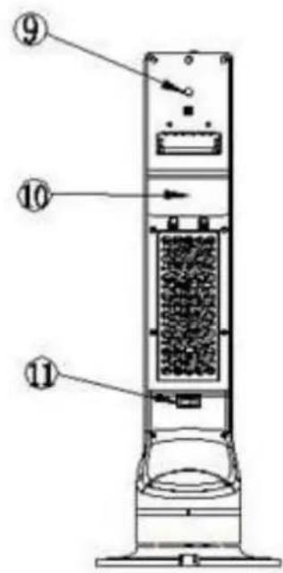 Technical diagram of a vertical device with numbered components, likely a scientific instrument or sensor assembly.