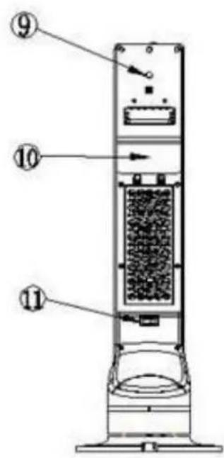 Technical diagram of a vertical device with numbered components and internal structure, likely for assembly or labeling.