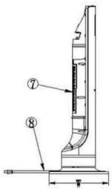 Technical diagram of a mechanical device with labeled parts ⑦ and ⑧, showing internal structure and dimension lines.