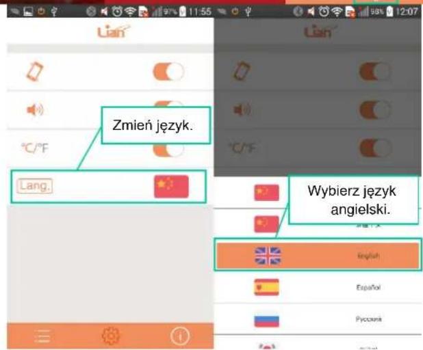 Zmień język. Lang. Wybierz język angielski. English Español Pyocana