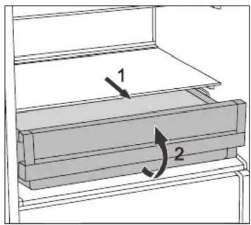 Diagram of a mechanical assembly with labeled components and directional arrows indicating motion or force