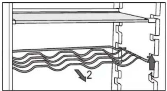 Technical diagram showing cable routing between two wall panels with labeled component '2'