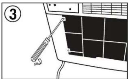 Diagram of a car air conditioner unit with a screwdriver inserted, showing no text or symbols