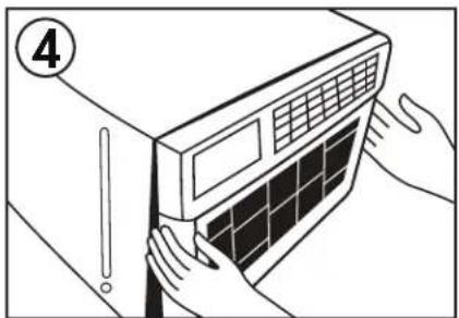 Illustration of hands installing or adjusting a wall-mounted air conditioner unit (no text or symbols visible)