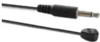 Close-up of a black audio jack with metallic connector and earbuds (no text or symbols visible)