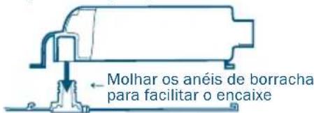 Molhar os anéis de borracha para facilitar o encaixe