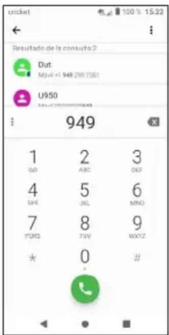 cricket 100% 15:22 Resultado de la consulta 2 Dut Mio: +1 946 2997501 U950 949 1 2 3 GO AND DEF 4 5 6 EXP JL MNO 7 8 9 YONG TVW WXYZ * 0 # * * #