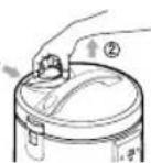 Technical diagram showing mechanical assembly with labeled parts A and B, including a magnified inset view of a gear mechanism.