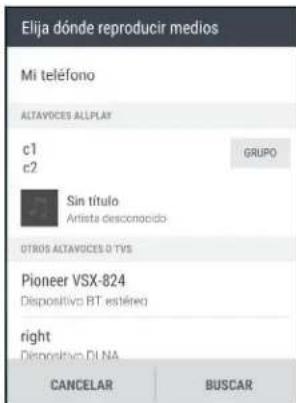 Elija dónde reproducir medios Mi teléfono ALTAYOCES ALLPLAY c1 c2 GRUPO Sin título Artista desconocido OTROS ALTAYOCES O TVS Pioneer VSX-824 Dispositivo BT estéreo right Dispositivo DI NA CANCELAR BUSCAR