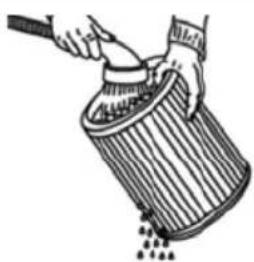 Illustration of a hand using a tool to lift a basket with falling particles (no text or symbols)