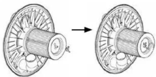 Diagram showing a mechanical component before and after assembly, with no visible text or symbols