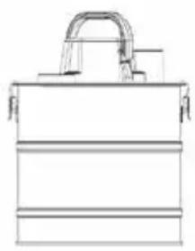 Technical line drawing of a mechanical component with a handle and two horizontal grooves (no text or symbols)