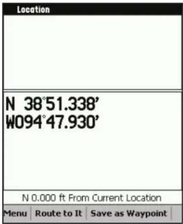 Location N 38°51.338' W094°47.930' N 0.000 ft From Current Location Menu Route to It Save as Waypoint