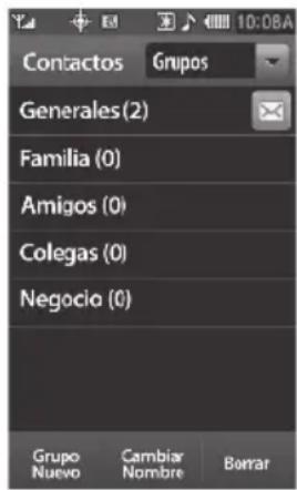 Contactos Grupos Generales(2) Familia (0) Amigos (0) Colegas (0) Negocio (0) Grupo Nuevo Cambiar Nombre Bomar