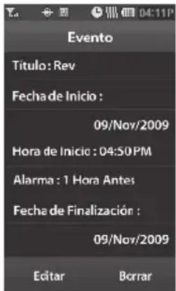 Evento Título: Rev Fecha de Inicio : 09/Nov/2009 Hora de Inicio : 04:50 PM Alarma : 1 Hora Antes Fecha de Finalización : 09/Nov/2009 Editar Borrar
