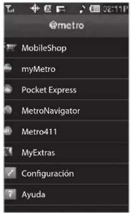 @metro MobileShop myMetro Pocket Express MetroNavigator Metro411 MyExtras Configuración Ayuda