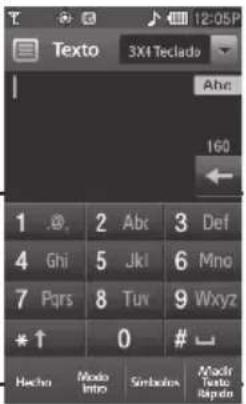 Texto 3XI Teclado Abc 160 1 @ 2 Abc 3 Def 4 Ghi 5 Jkl 6 Mno 7 Pqs 8 Tux 9 Wxyz *↑ 0 #↓ Hacho Modo Intro Simbolas Modo Texto Rapóna