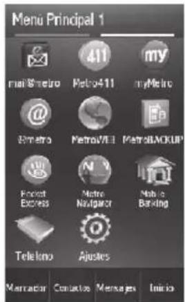 Menu Principal 1 mail-3melo 411 my Metro411 myMetro @ MetroVIEI MailBACKUP Forest Express Metro Navigator Nab de Banking Telekno Ajustes Marrador Contactos Messages Inicio