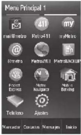 Menu Principal 1 mail-Setro 411 my Metro411 myMetro Metro MetroVET MetroBACKUP Forest Express Metro Navigator Nabes Banking Telekno Ajustes Marrador Consultos Messages Inicio