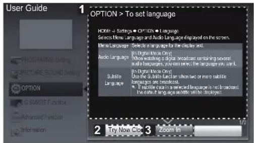 User Guide 1 OPTION > To set language HOME - 3 Settings • OPTION > 1 Language Selects Menu Language and Audio Language displayed on the screen. Menu Language Selects a language for the display and. Music Language In Digital Music Only Not existing a regular broadcast unit in the second while languages can go to the language now. And In Digital Music Only Sub-Size Use the Sub-Size tool when two or more sub-table languages are broadcast. I would like use in the second language is not broadcast the main language contains the destination. 2 Try Now Click 3 Zoom in PROGRAMME Setting PICTURE SOUND SETTING OPTION IG SMART Function Advanced Function Information