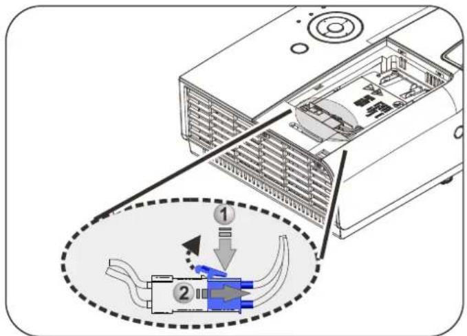 Diagram showing internal components of an electronic device with labeled parts and a zoomed-in view highlighting two connected devices.