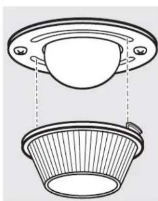 Technical line drawing of a mechanical component with two views: top shows a circular opening, bottom shows a flanged cylindrical base (no text or symbols)