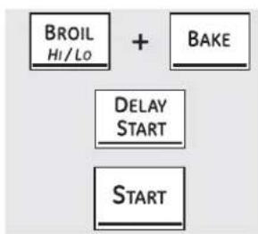 graph TD A["BROIL Hi/Lo"] + B["BAKE"] --> C["DELAY START"] C --> D["START"]