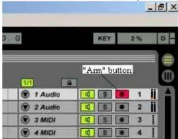 "Arm" button 1 Audio S 1 2 Audio S 2 3 MIDI S 3 4 MIDI S 4