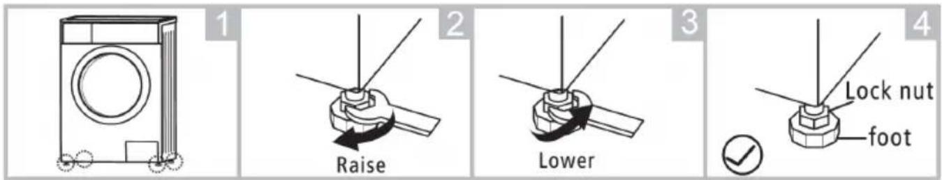 1 2 3 4 Raise Lower Lock nut foot