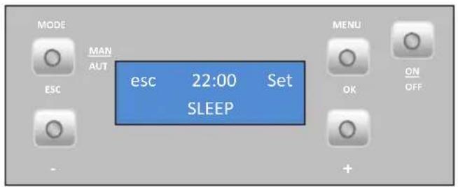 MODE MAN AUT ESC esc 22:00 Set SLEEP MENU OK ON OFF +