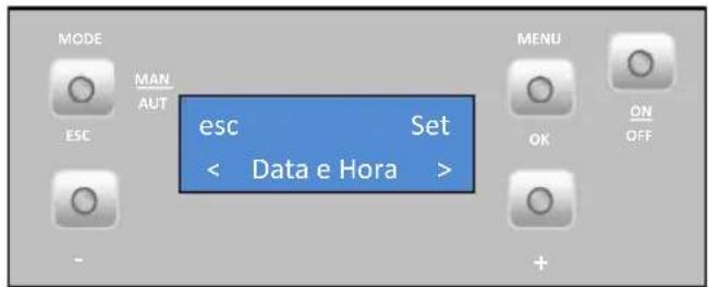 MODE MAN AUT ESC esc Set < Data e Hora > MENU OK ON OFF +