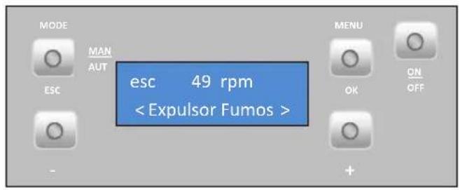 MODE MAN AUT ESC esc 49 rpm MENU OK ON OFF - +