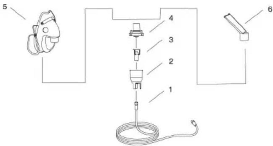 Technical diagram of a medical or laboratory device with labeled parts including a device, tubing, and connectors.