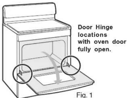 Door Hinge locations with oven door fully open. Fig. 1