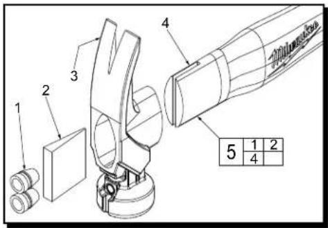 Technical diagram of a mechanical device with numbered components and a labeled grid for assembly or classification.