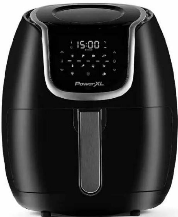 Black power XL air fryer with digital display and control buttons (no visible text or symbols on device body)