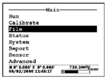 Main Run Calibrate File Status System Report Sensor Advanced N 0° 0.000' E 0° 0.000' 06/02/2000 11:45:17 739.1mmHg 739.1mmHg
