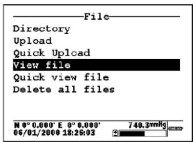 File Directory Upload Quick Upload View file Quick view file Delete all files M 0° 0.000' E 0° 0.000' 06/01/2000 18:26:03 740.3mmHg