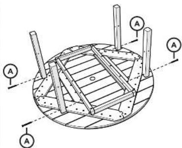 Technical diagram of a circular mechanical or structural component with labeled points A and hidden lines, likely for engineering or manufacturing documentation.