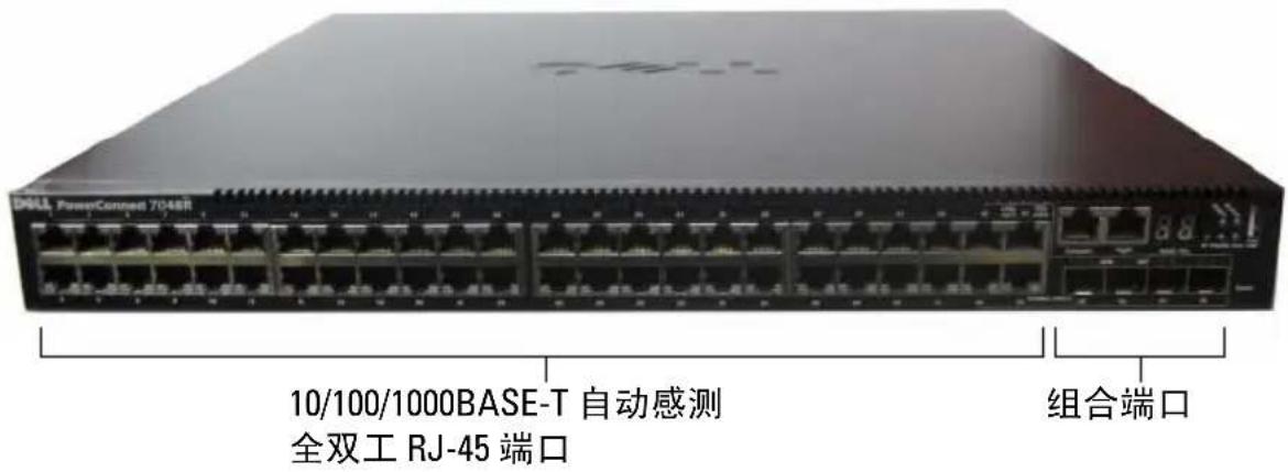DELL PowerConnect 7048R 10/100/1000BASE-T 自动感测 全双工 RJ-45 端口 组合端口