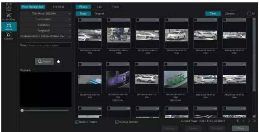 Plate Refresh/Show Entry/Exit This Motion 2022/04 Camera(All) Event(All) Target(All) Attribution/Motor Vehicle/All/Non-enc Plate: New or other screen number Search Playback Backup Picture Backup Record Current Page: 1128 / 1123. al 20214 Backup Close
