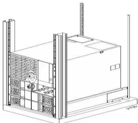Technical line drawing of a server rack unit with cooling fans and ventilation grilles (no text or symbols)