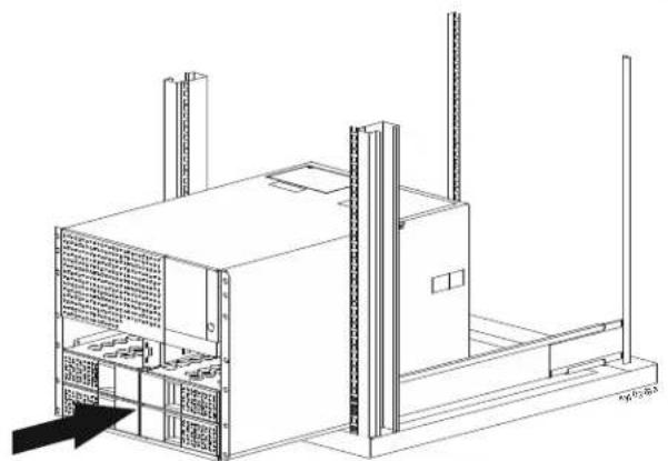 Technical line drawing of a server rack unit with mounting brackets and ventilation grilles (no text or symbols)
