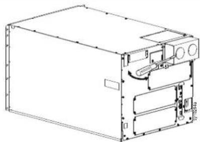 Technical line drawing of a mechanical device casing with internal components and mounting holes (no text or symbols)