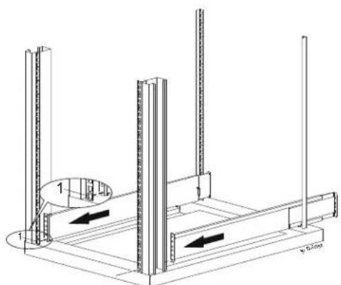 Technical diagram of a structural frame assembly with labeled components and directional arrows indicating movement or force.