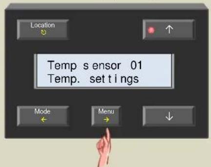 Location Temp sensor 01 Temp. settings Mode Menu