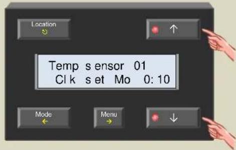 Location Temp sensor 01 Cl k s et Mo 0:10 Mode Menu