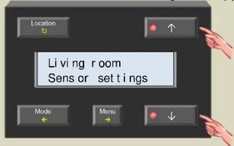 Location Living room Sens or settings Mode Menu