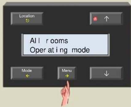 Location All rooms Operating mode Mode Menu
