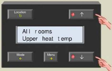 Location All rooms Upper heat temp Mode Menu